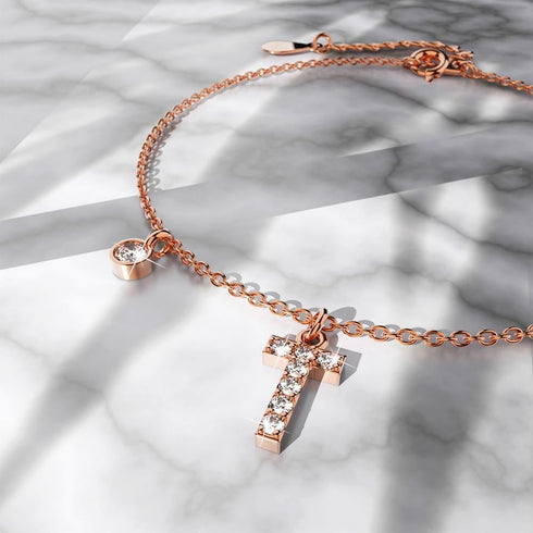Solid 925 Sterling Silver Initial Crystal Personalised Alphabet Letter Bracelet Rose Gold Filled